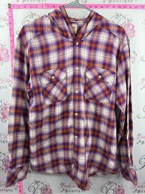 TNA aritzia Women's Hooded Plaid Button-Down Shirt - Purple & Orange